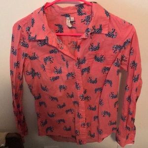 Pink Button Up with Navy Elephants